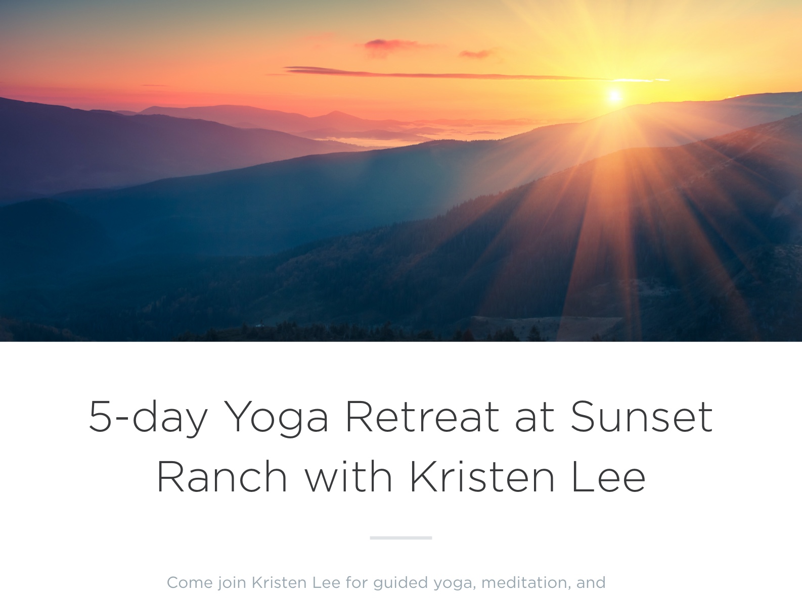 A screenshot of a Talium page on desktop: '5-day Yoga Retreat at Sunset Ranch'