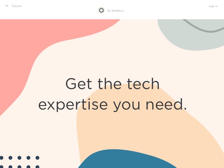 A screenshot of a Talium page on desktop: 'Get the tech expertise you need.'
